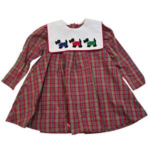Austin Ashley Kids Girls Plaid Dress 4T Tartan‎ Scottie Dog Applique Holiday Vtg